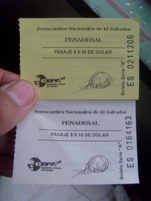 Foto: boletos del tren salvadoreño - San Salvador, El Salvador