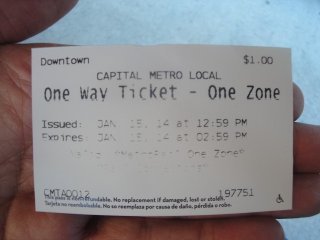 Foto: tarjeta del metrotranvía de Austin, reverso - Austin (Texas), Estados Unidos