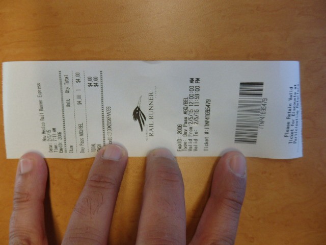 Foto: lastimoso boleto del Rail Runner, vendido a bordo - Albuquerque (New Mexico), Estados Unidos