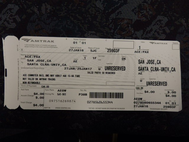 Foto: boleto del tren ACE (Altamont Commuter Express) - San José (California), Estados Unidos