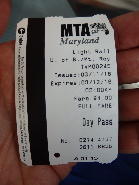 Foto: pase diario del Light Raillink, reverso - Baltimore (Maryland), Estados Unidos
