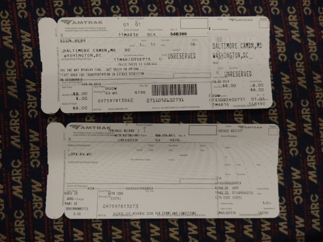 Foto: boleto y recibo del tren MARC - Baltimore (Maryland), Estados Unidos