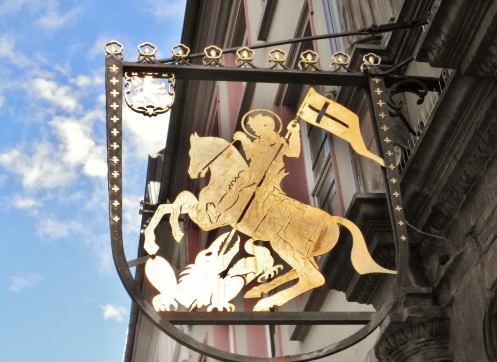 Foto: Banderola de una tienda - Heidelberg (Baden-Württemberg), Alemania
