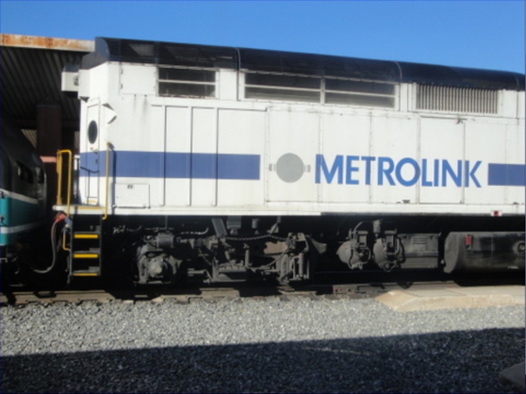 Foto: detalle de locomotora de Metrolink en Union Station - Los Ángeles (California), Estados Unidos