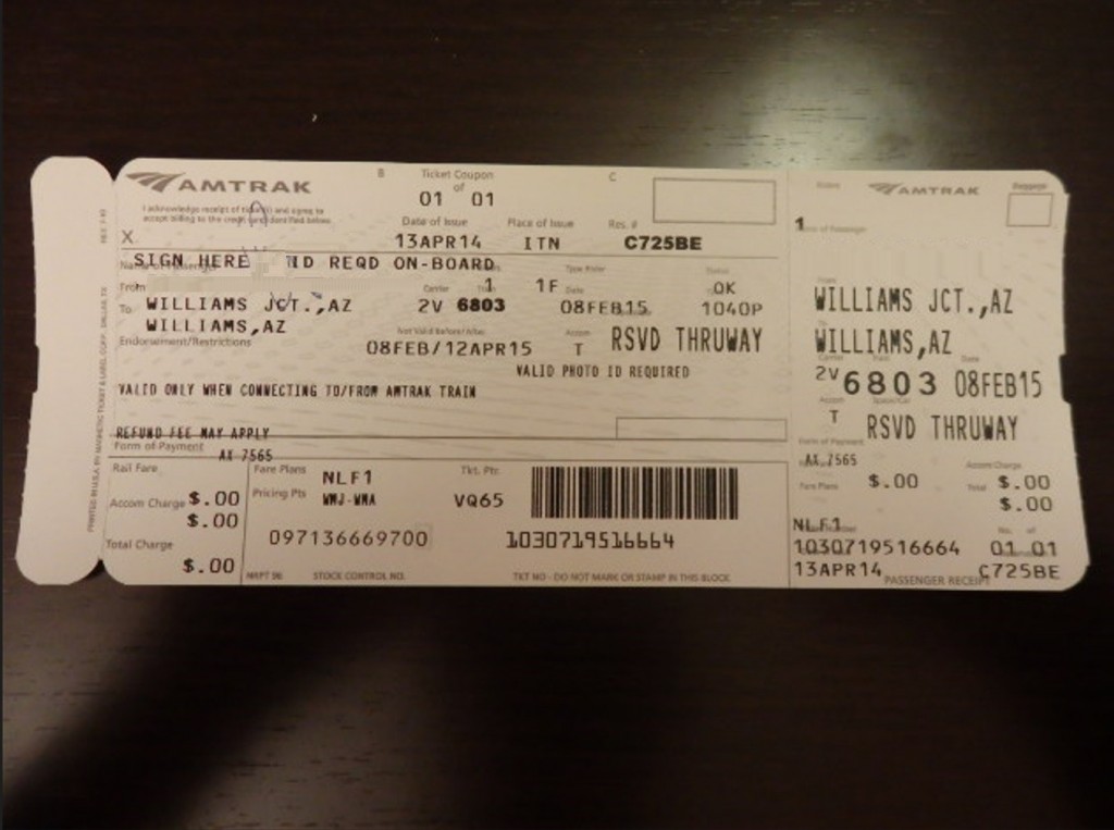 Foto: boleto de Amtrak - Williams (Arizona), Estados Unidos