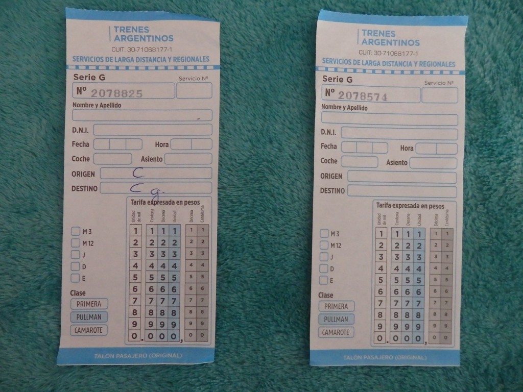 Foto: boletos de Trenes Argentinos vendidos por el guarda - Cosquín (Córdoba), Argentina