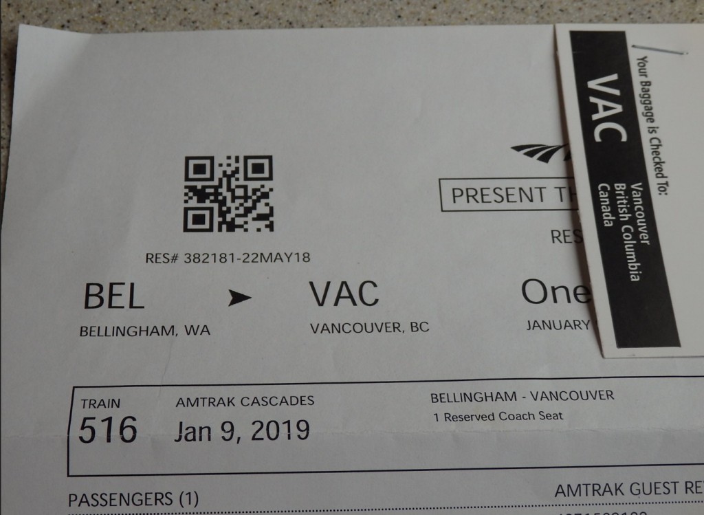 Foto: boleto de Amtrak - Vancouver (British Columbia), Canadá