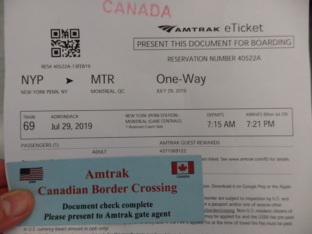 Foto: boleto de Amtrak - Montreal (Quebec), Canadá