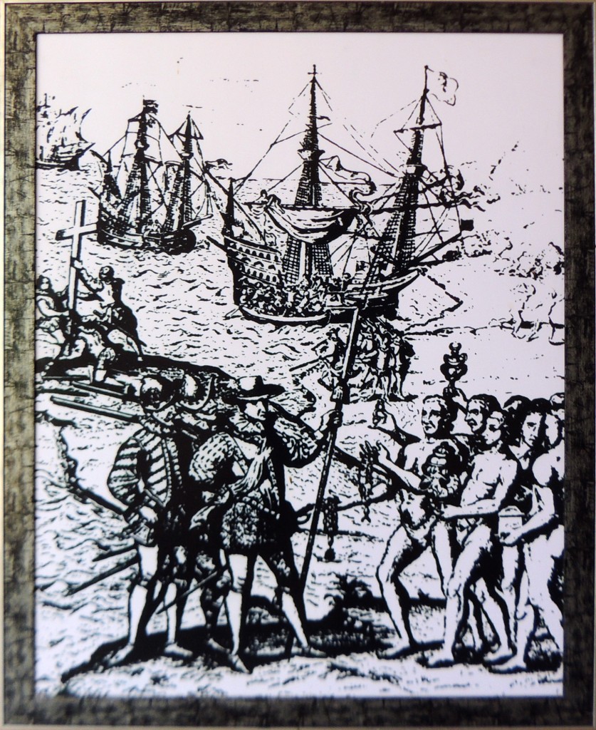 Foto: Colón arribando a Guanahani, dibujo de Theodore de Bry - Managua, Nicaragua
