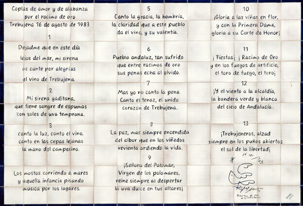 Foto: Coplas de amor y alabanzas por el racimo de oro de Rafael Alberti - Trebujena (Cádiz), España