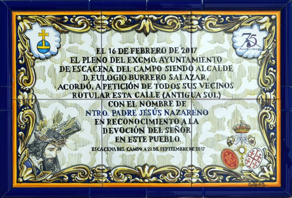 Foto: Cerámica de la Rotulación de la Calle Sol como Ntro. Padre Jesús Nazareno - Escacena del Campo (Huelva), España