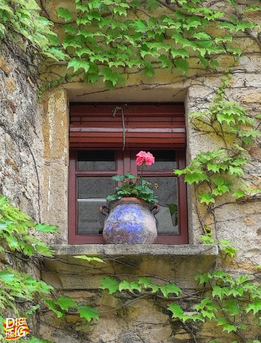 Foto: Ventana con adorno floral. - Peratallada (Girona), España