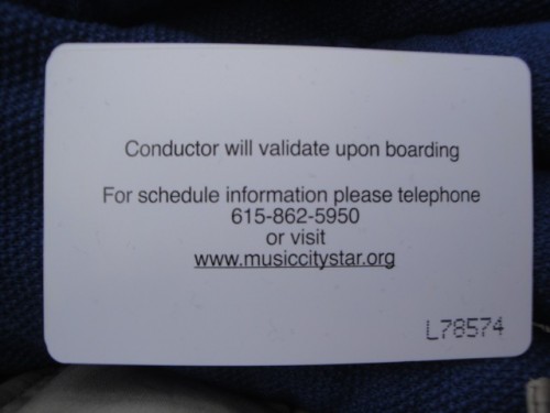 Foto: boleto del tren local Music City Star (reverso) - Nashville (Tennessee), Estados Unidos